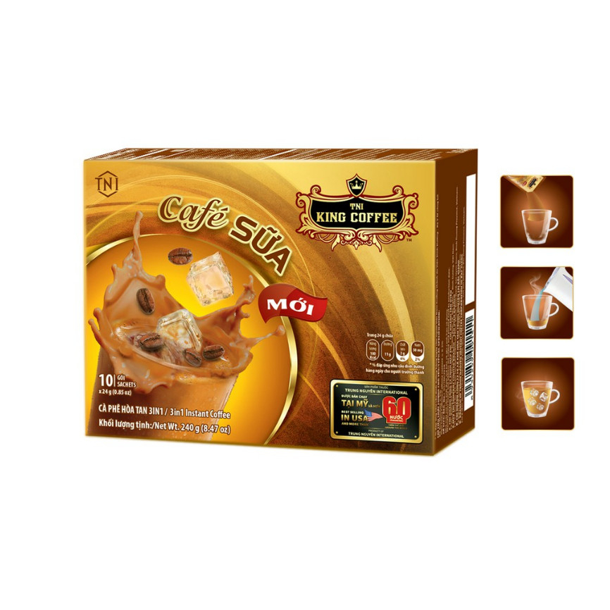 Cà Phê Sữa Hòa Tan 3in1 TNI KING COFFEE - Hộp 10 gói x 24g