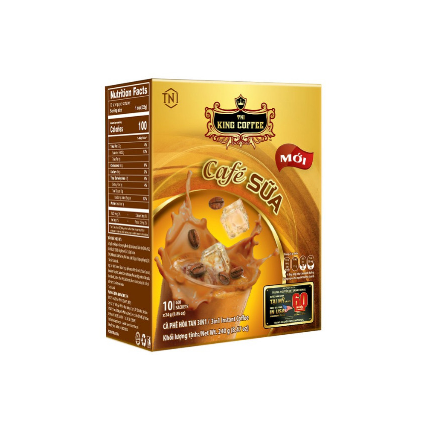 Cà Phê Sữa Hòa Tan 3in1 TNI KING COFFEE - Hộp 10 gói x 24g