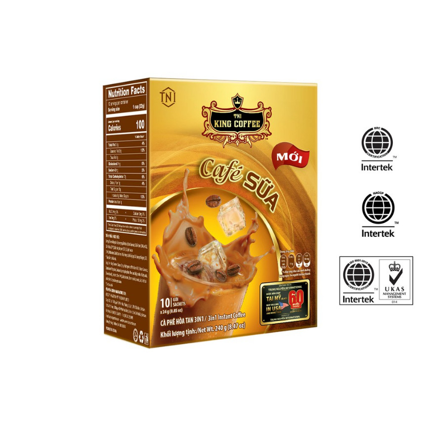 Cà Phê Sữa Hòa Tan 3in1 TNI KING COFFEE - Hộp 10 gói x 24g