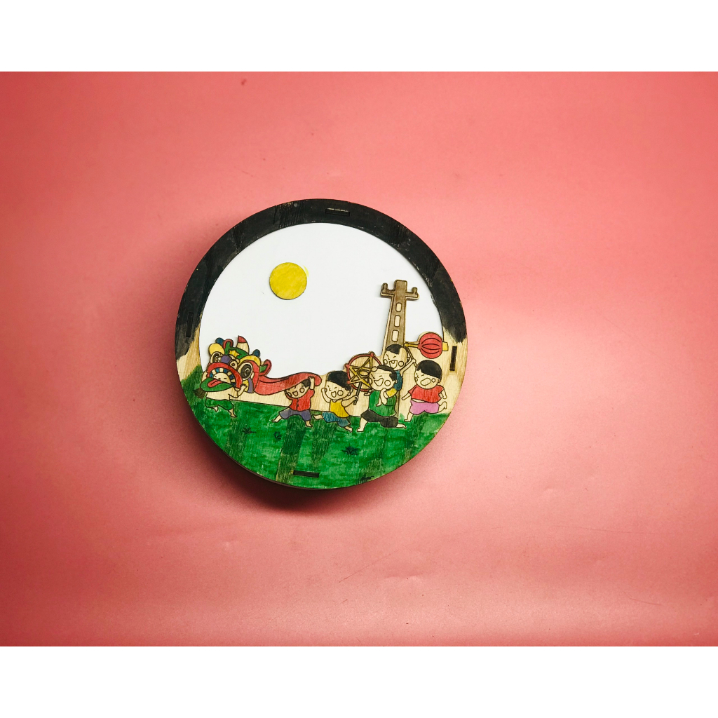 Đèn Lồng Trung Thu Bằng Gỗ, DIY, Tự Trang Trí Đầy Màu Sắc Dành Cho Bé, Tặng Kèm Màu, Cọ