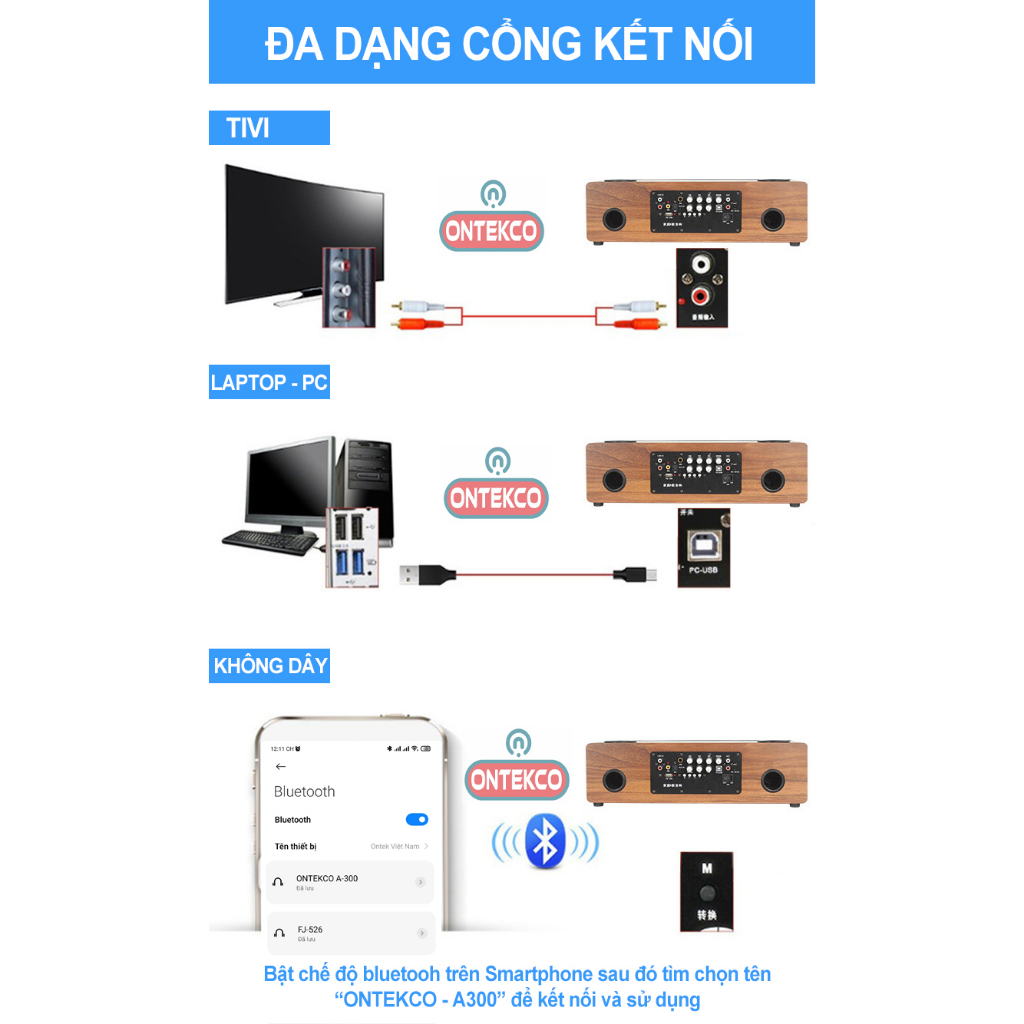 Bộ Loa Karaoke Bluetooth Ontekco A300 Chính Hãng
