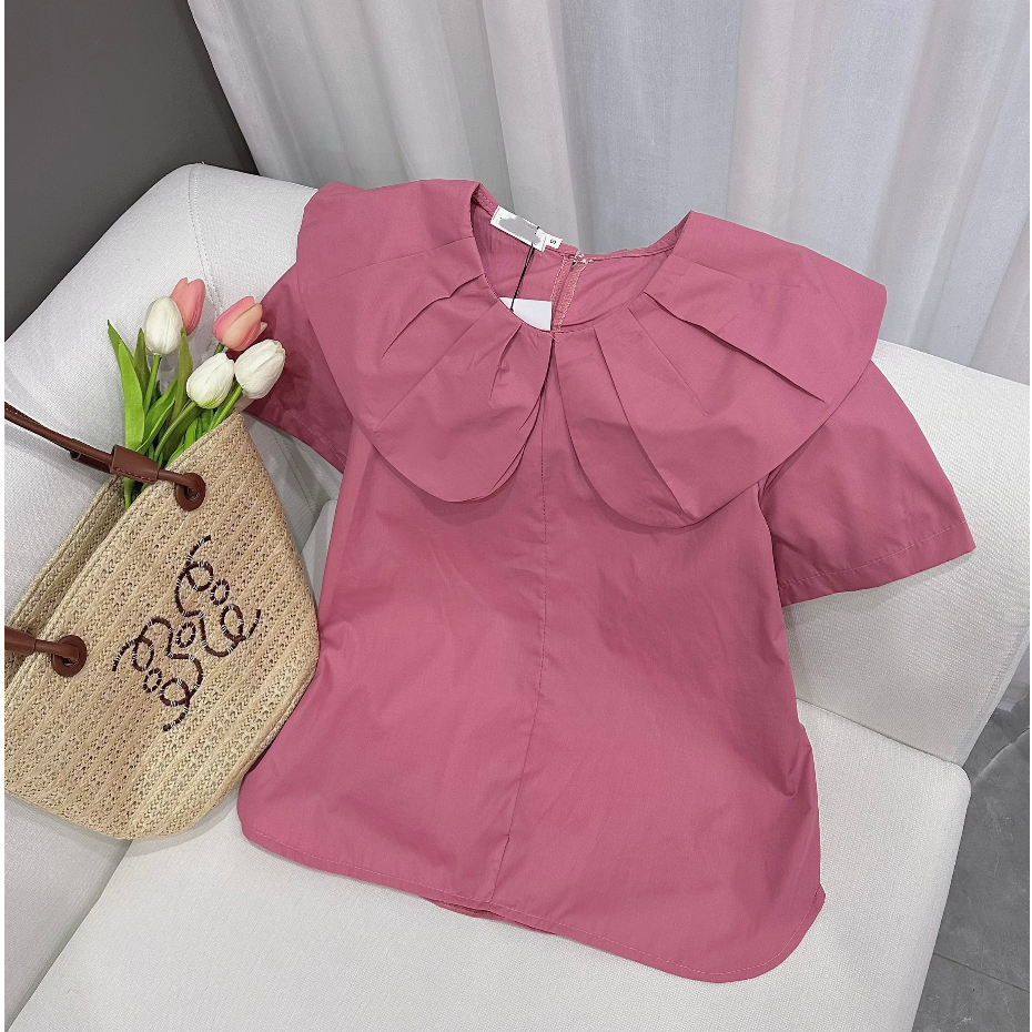 Set Áo Sơ Mi Ngắn Tay Cổ Bèo Hồng Nữ Mix Chân Váy Bút Chì Thanh Lịch