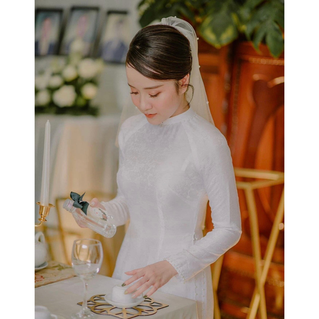 Áo Dài Cưới Cô Dâu Gấm Tơ Cao Cấp 4 Tà