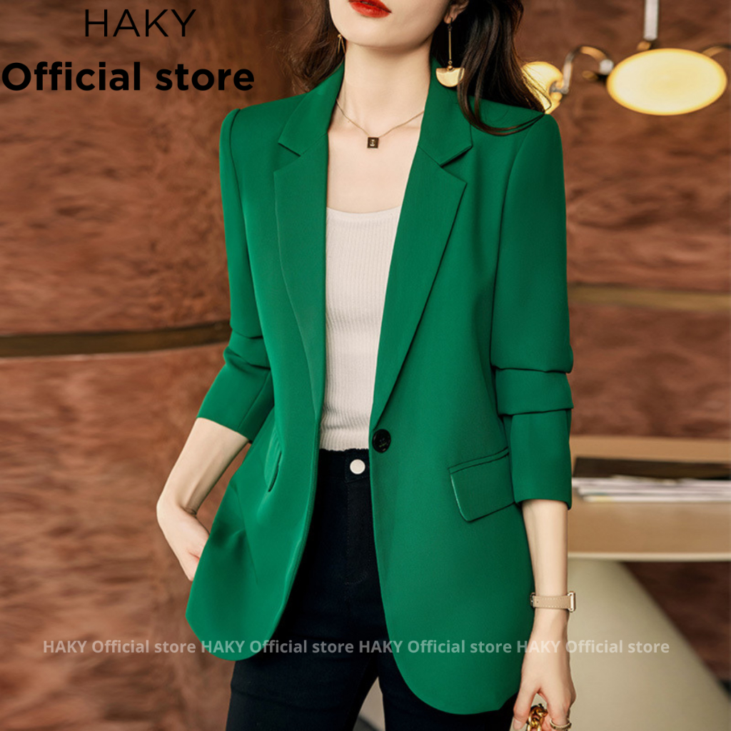 Áo Vest Nữ Dài Tay HAKY,Áo Khoác Blazer Nữ Dài Tay Phong Cách Hàn Quốc Chất Liệu Tuyết Mưa Cao Cấp 16