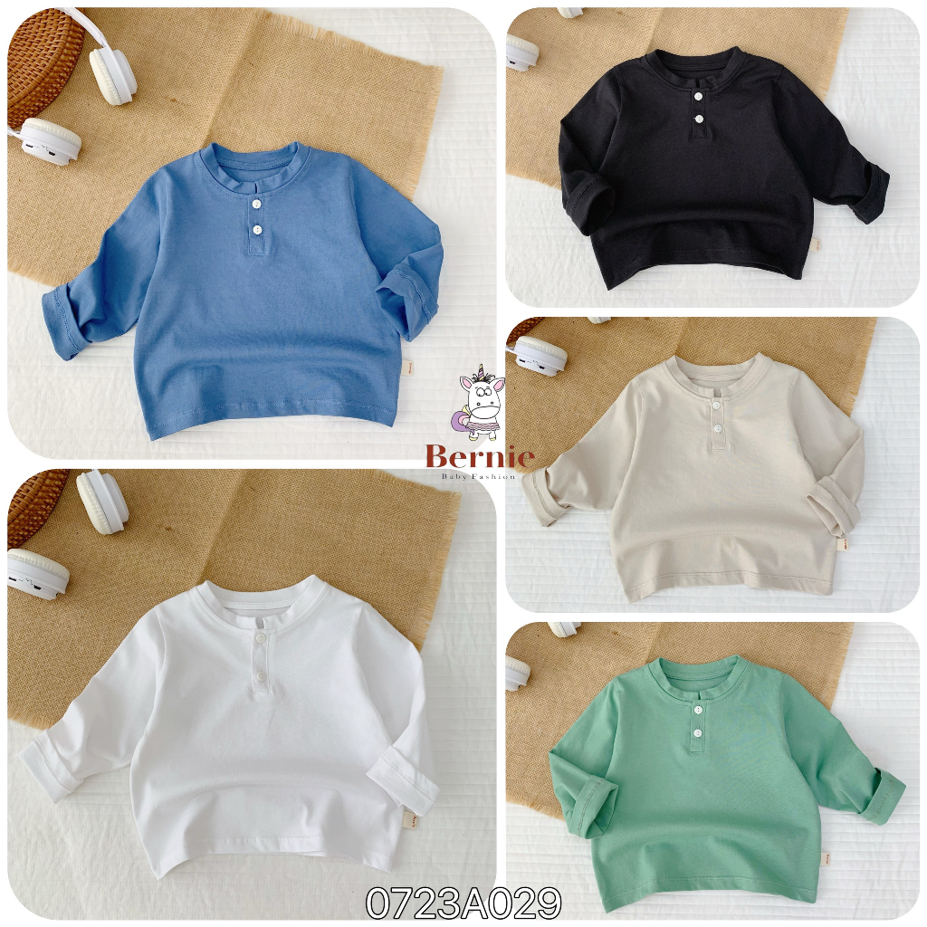 Áo phông dài tay basic unisex cho bé, áo thun cotton tay dài thu đông trơn màu Bernie