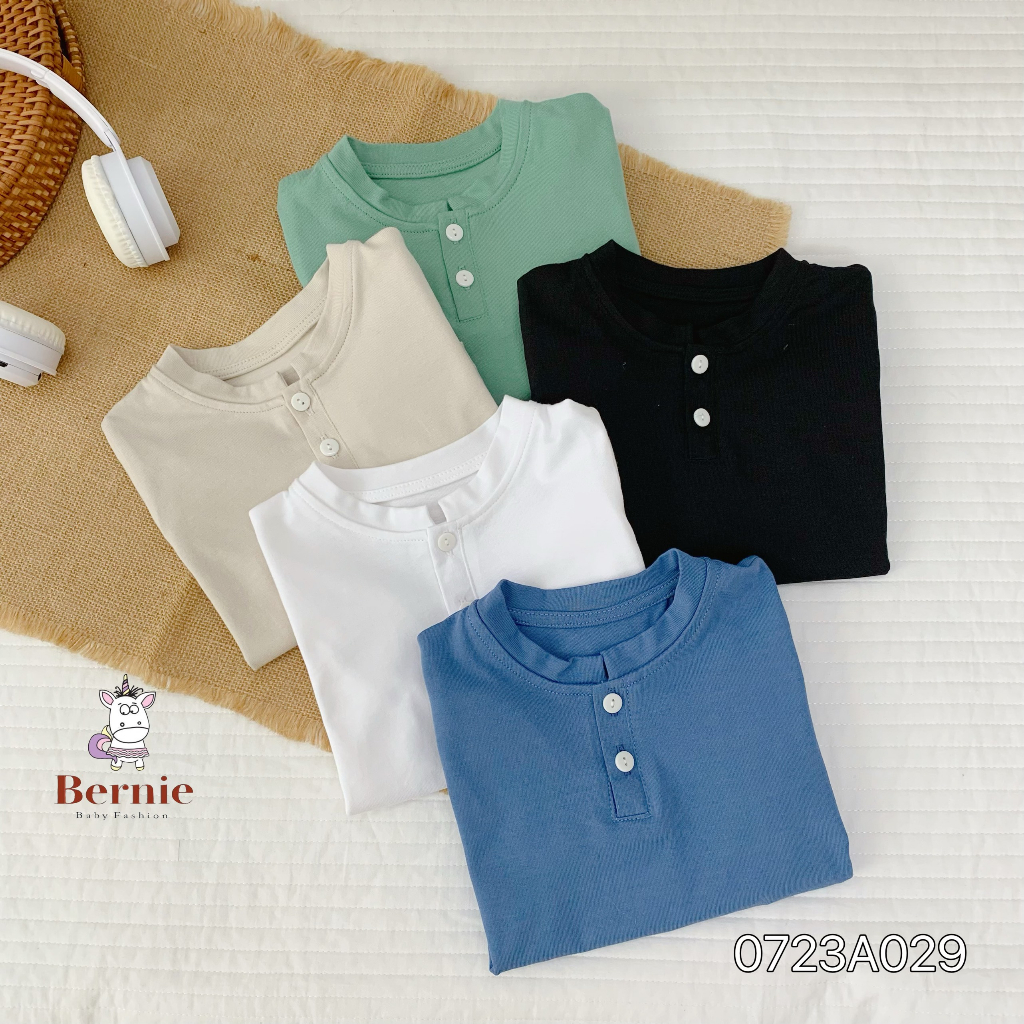 Áo phông dài tay basic unisex cho bé, áo thun cotton tay dài thu đông trơn màu Bernie