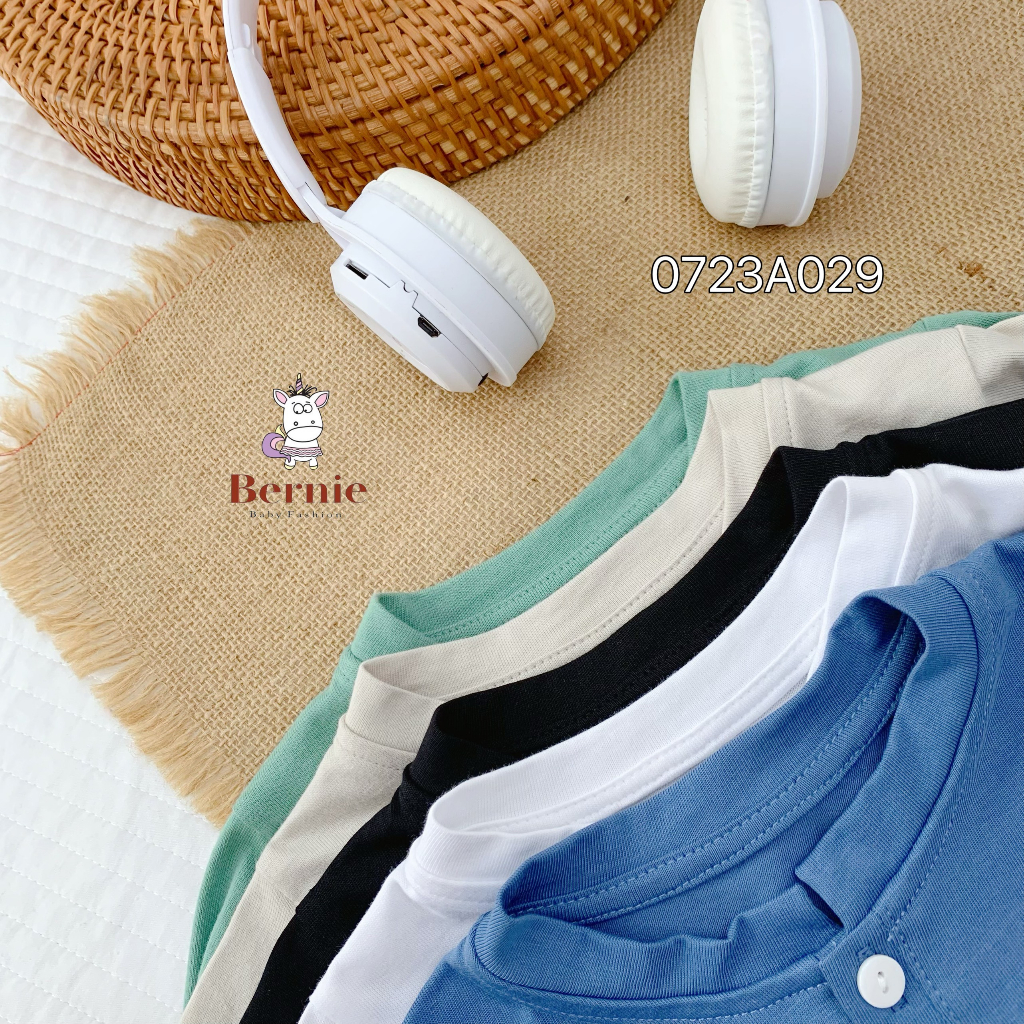 Áo phông dài tay basic unisex cho bé, áo thun cotton tay dài thu đông trơn màu Bernie