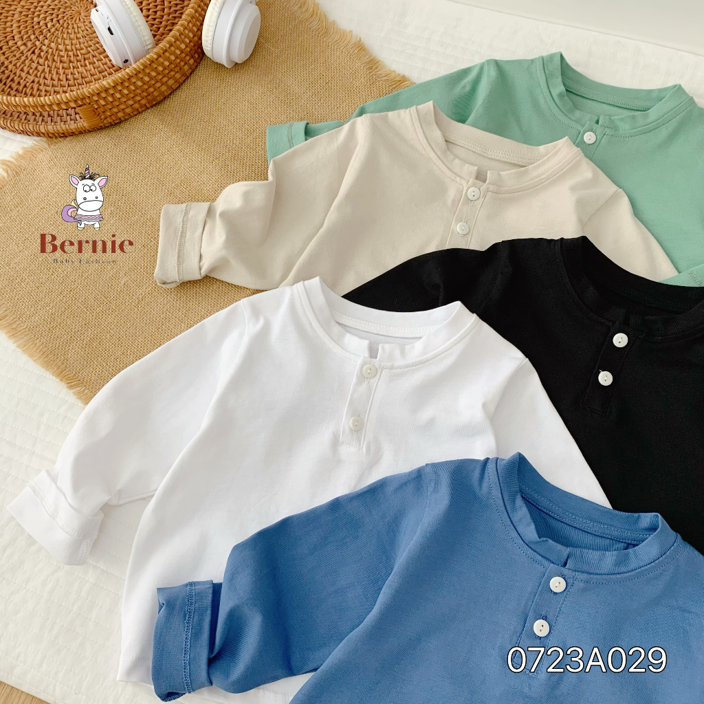 Áo phông dài tay basic unisex cho bé, áo thun cotton tay dài thu đông trơn màu Bernie