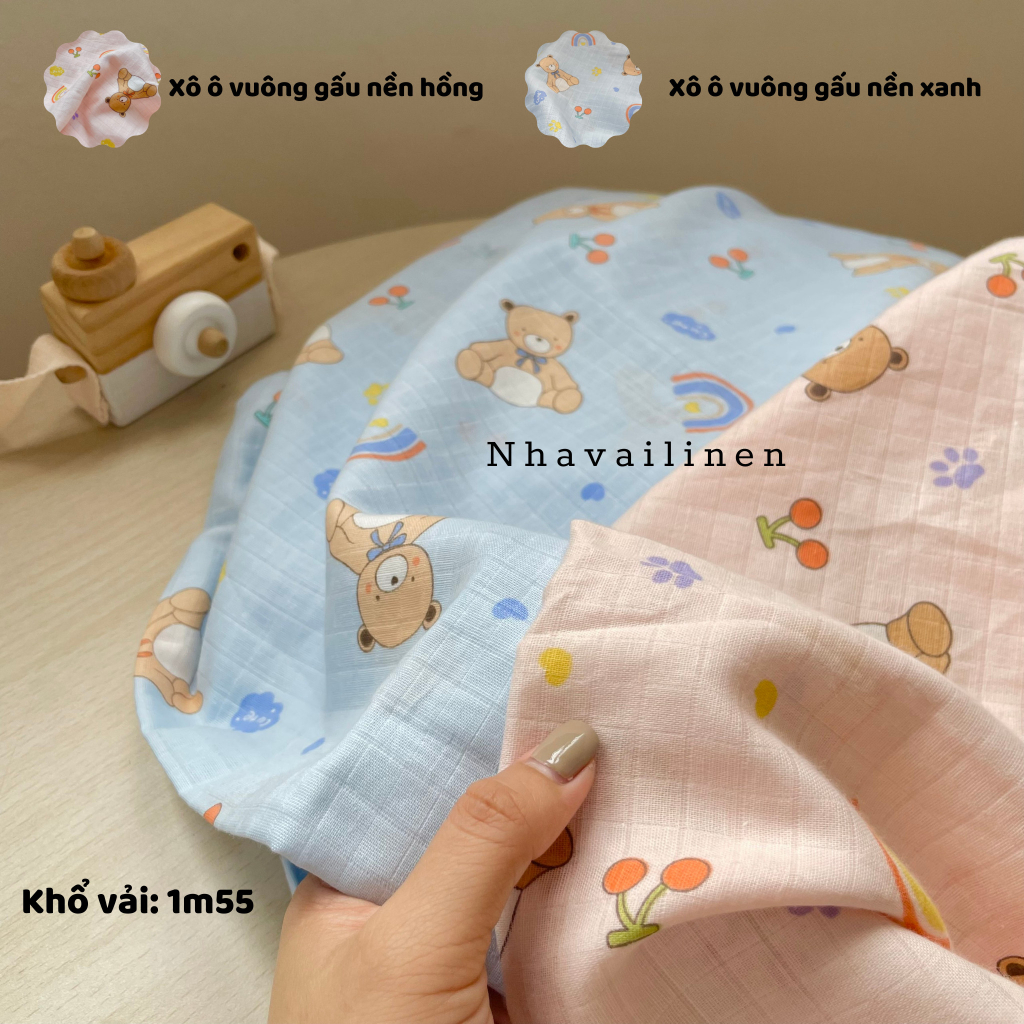 Vải xô ô vuông organic thoáng mát, mỏng nhẹ an toàn cho làn da của bé - Nhà vải linen