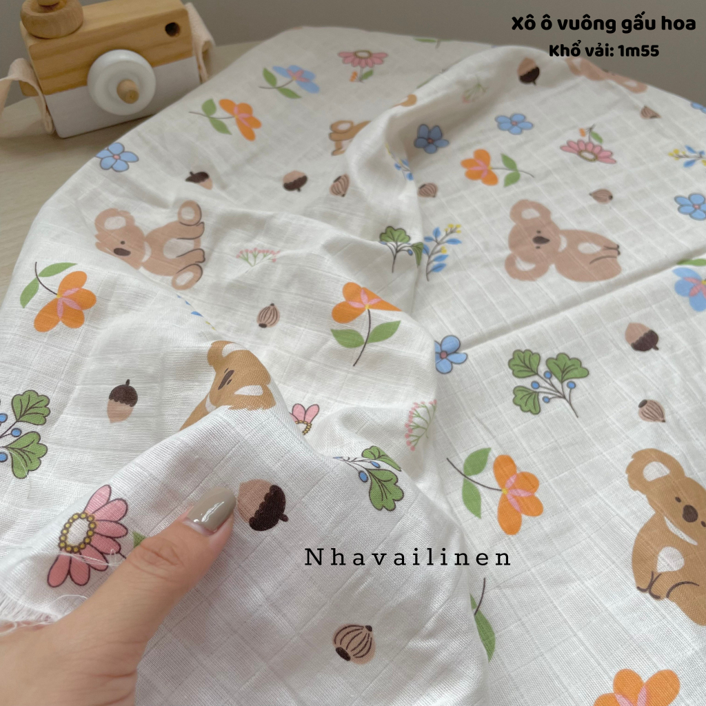 Vải xô ô vuông organic thoáng mát, mỏng nhẹ an toàn cho làn da của bé - Nhà vải linen