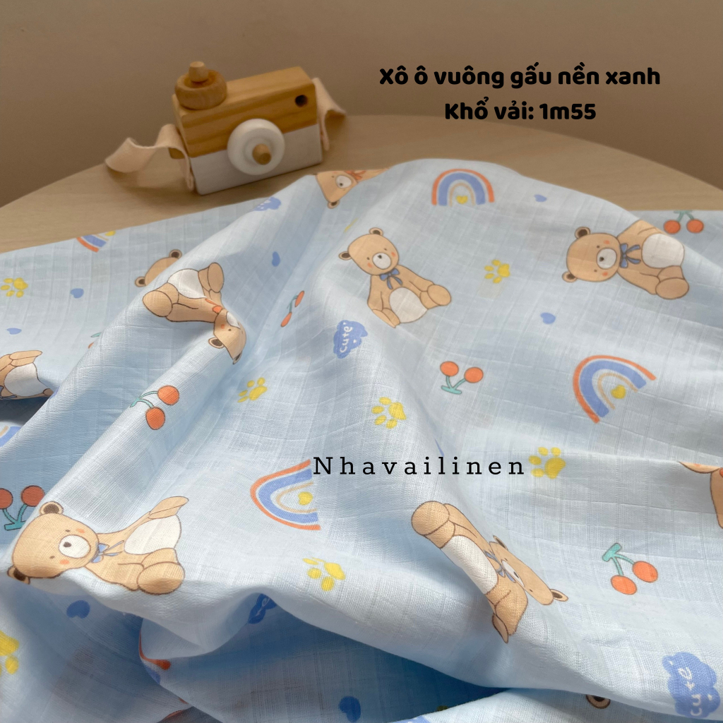 Vải xô ô vuông organic thoáng mát, mỏng nhẹ an toàn cho làn da của bé - Nhà vải linen