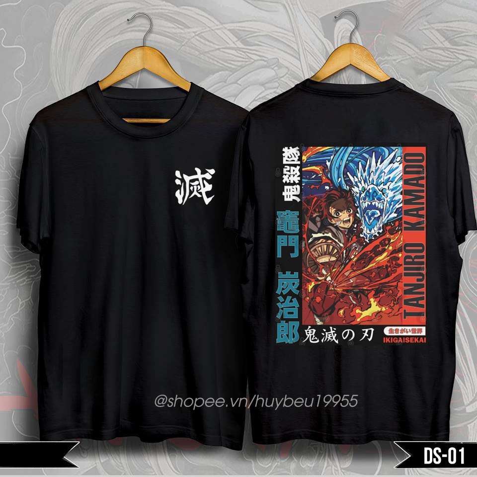 Áo thun Kimetsu no yaiba, áo thun anime in hình Demon Slayer Tanjiro Zenitsu Nezuko Inosuke hình in sắc nét cực chất