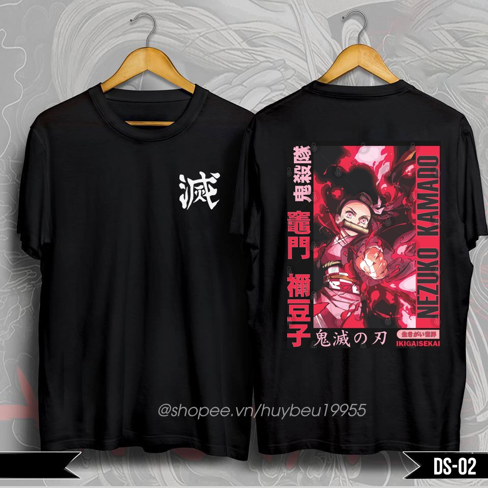 Áo thun Kimetsu no yaiba, áo thun anime in hình Demon Slayer Tanjiro Zenitsu Nezuko Inosuke hình in sắc nét cực chất