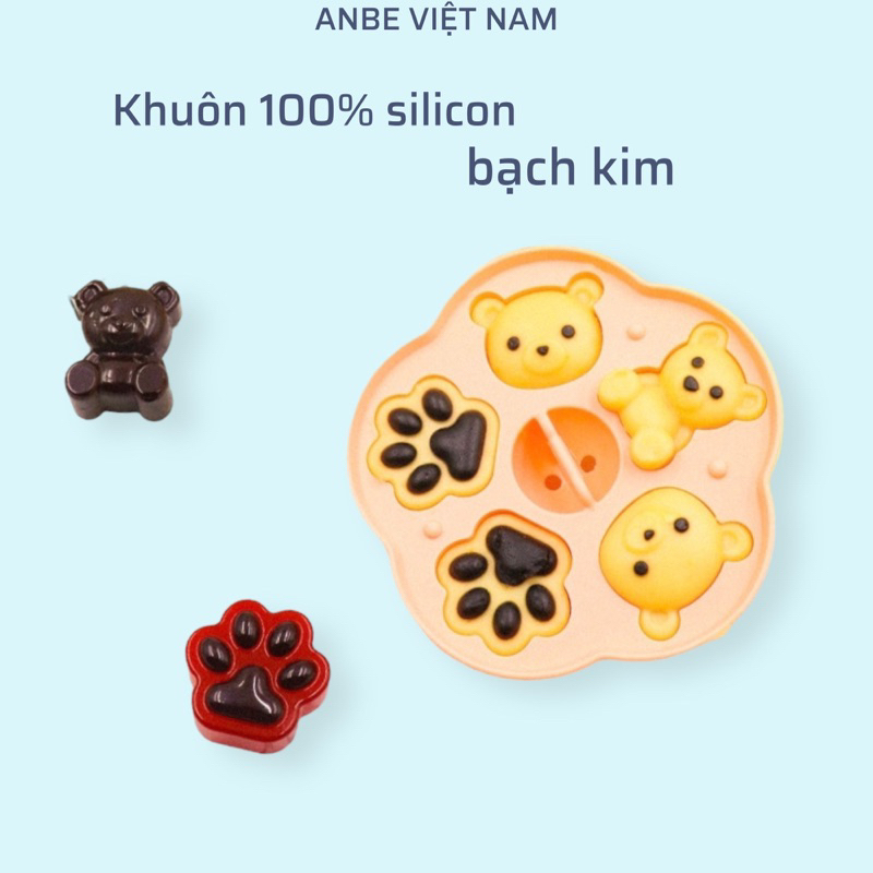 Khuôn Silicon Hấp Bánh Hình Gấu Làm Rau Câu Cho Bé Ăn Dặm ANBE VIỆT NAM Có Nắp Kiểm Định An Toàn Chính Hãng