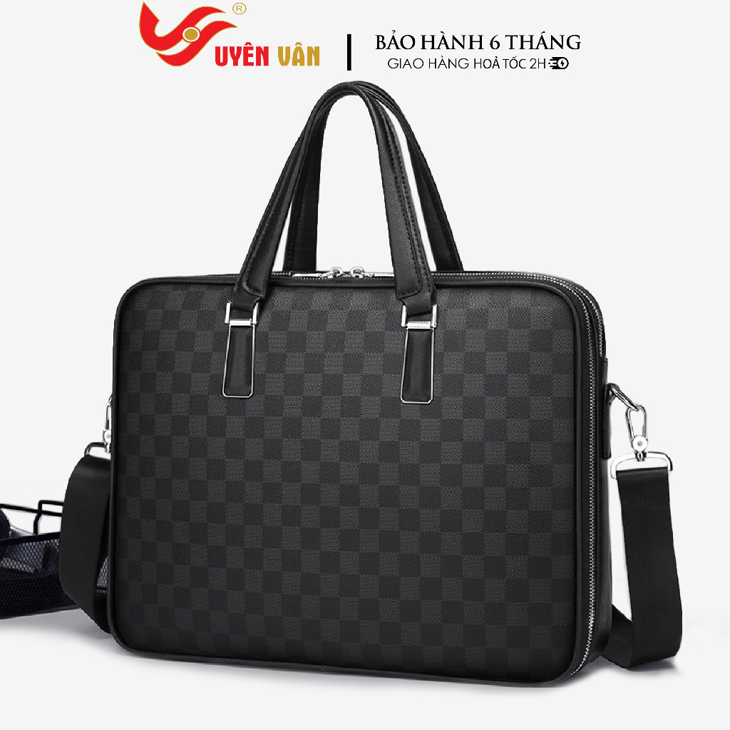 Cặp da nam công sở dập vân nổi monogram cao cấp túi xách nam đựng vừa laptop đi làm công tác 1108
