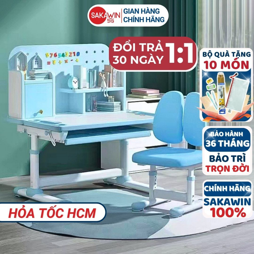 (Bán chạy 2023) Bàn ghế học sinh kèm giá sách A16, Bàn học thông minh Phù hợp nhiều độ tuổi, Bảo hành 24 tháng 1 đổi 1