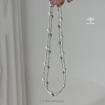 Dây chuyền bạc TLEE hạt vỡ mix trai 6mm nữ tính TLEE JEWELRY D0264