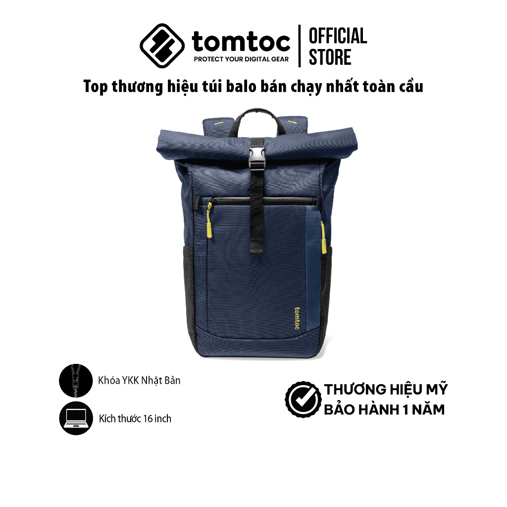 Balo Tomtoc (USA) Rolltop Laptop Backpack cho MacBook 16 inch và laptop 15.6 - Thiết kế di chuyển, du lịch