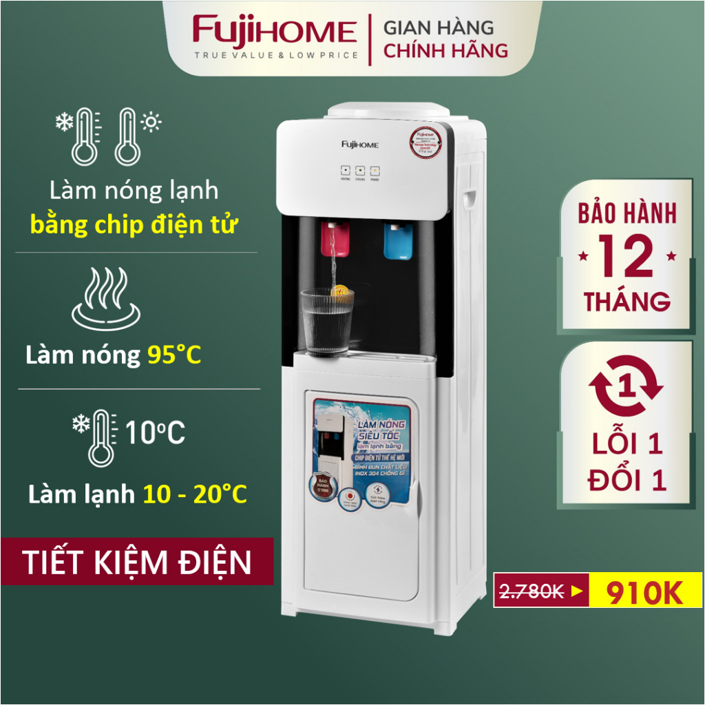 Cây nước nóng lạnh Nhập Khẩu Fujie WD1105E, bình lọc máy lọc nước nóng lạnh tự ngắt mini uống công nghệ Nhật Bản