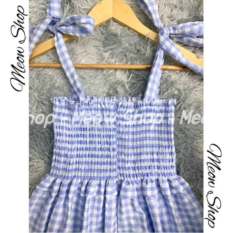 Đầm Maxi Kẻ Sọc Caro 2 Dây Cột Nơ Dáng Rộng kèm ảnh thật