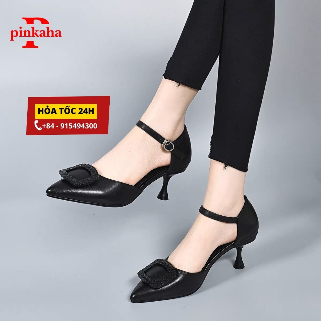 Giày nữ giày cao gót nữ mũi nhọn gót trụ cao 5cm da đẹp mềm êm nhẹ thời trang 2023 PINKAHA