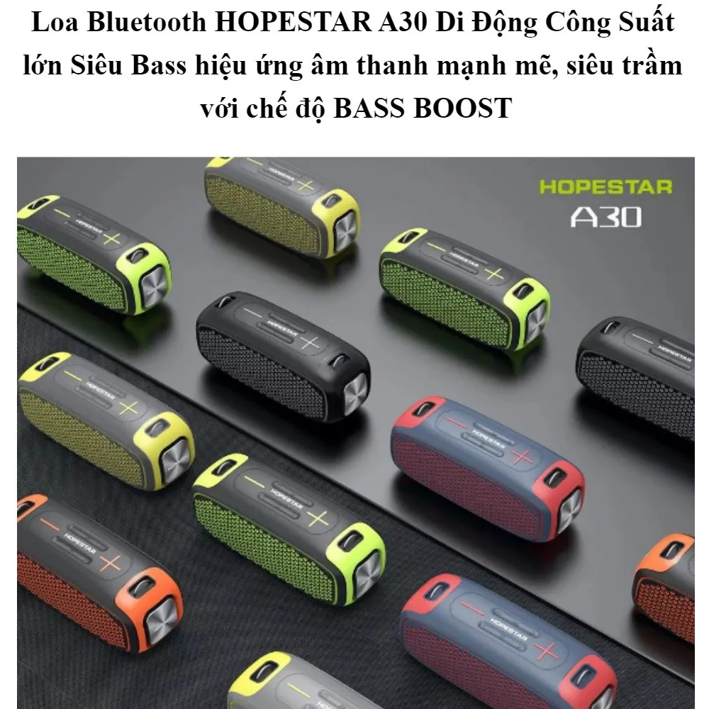 Loa Bluetooth HOPESTAR A30 Di Động Công Suất lớn Siêu Bass tặng kèm 1 micro không dây hỗ trợ kết nối 2 loa siêu hay
