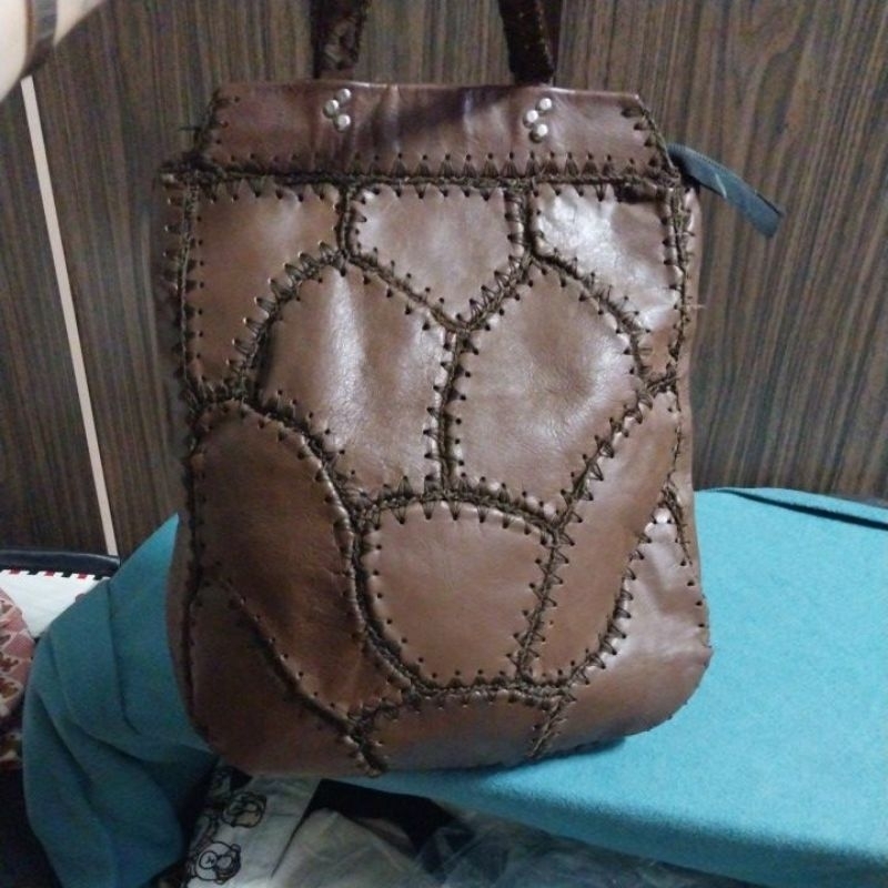 Tote da thật ghép nghệ thuật vừa A4 size 24x34, si Nhật,