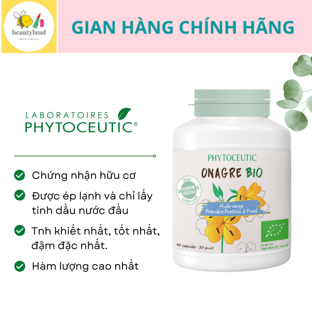 Tinh dầu hoa anh thảo hữu cơ Pháp Huile Onagre Bio Phytoceutic hàm lượng cao 1500mg hộp 90 viên