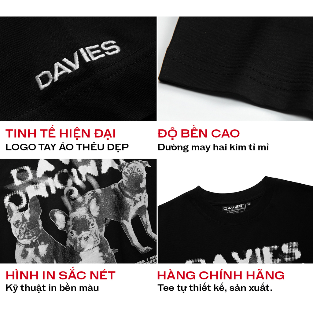 Áo phông local brand chính hãng nam nữ DAVIES form rộng thun cotton màu đen, xám nhạt Pug Crew I D26-T6