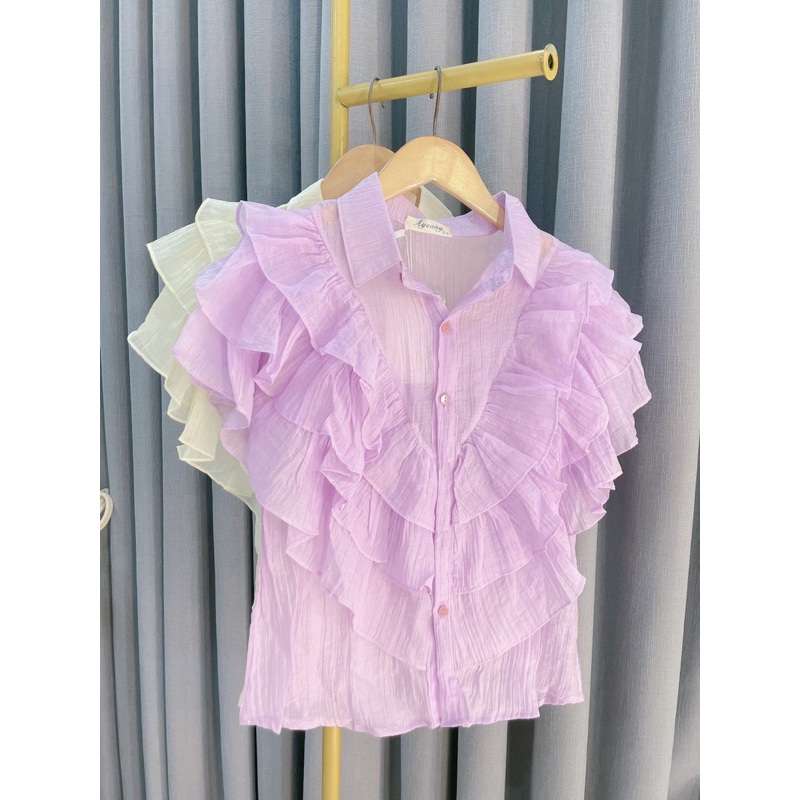 Áo sơ mi cổ bèo đũi tơ , áo sơ mi hottrend 3m