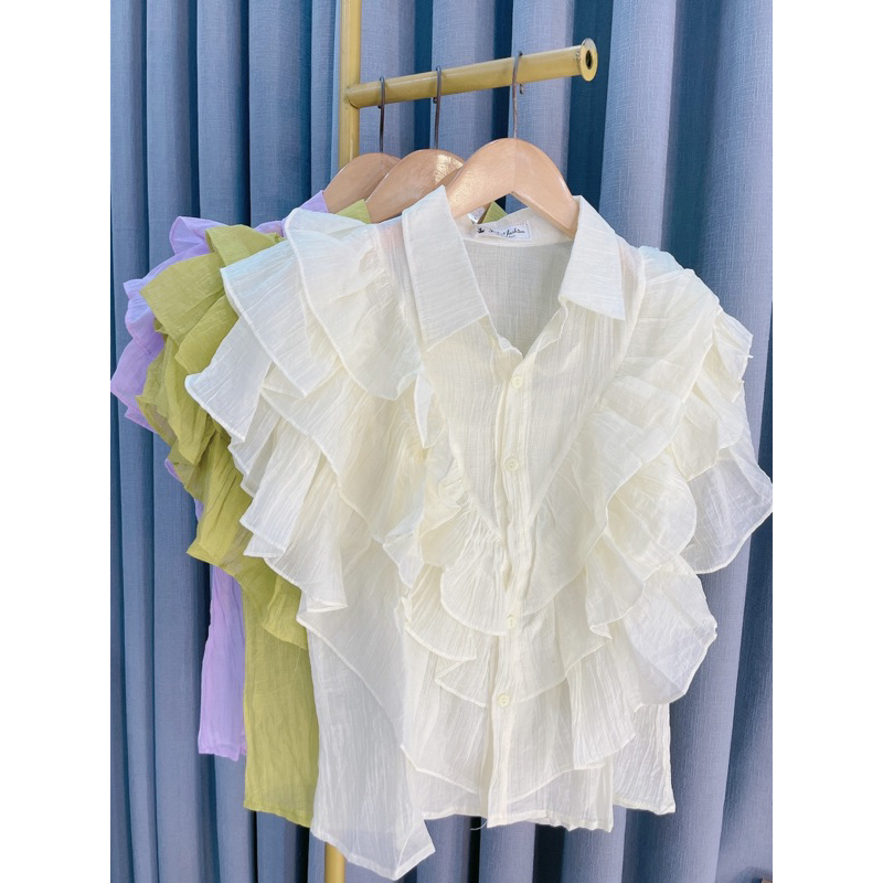 Áo sơ mi cổ bèo đũi tơ , áo sơ mi hottrend 3m