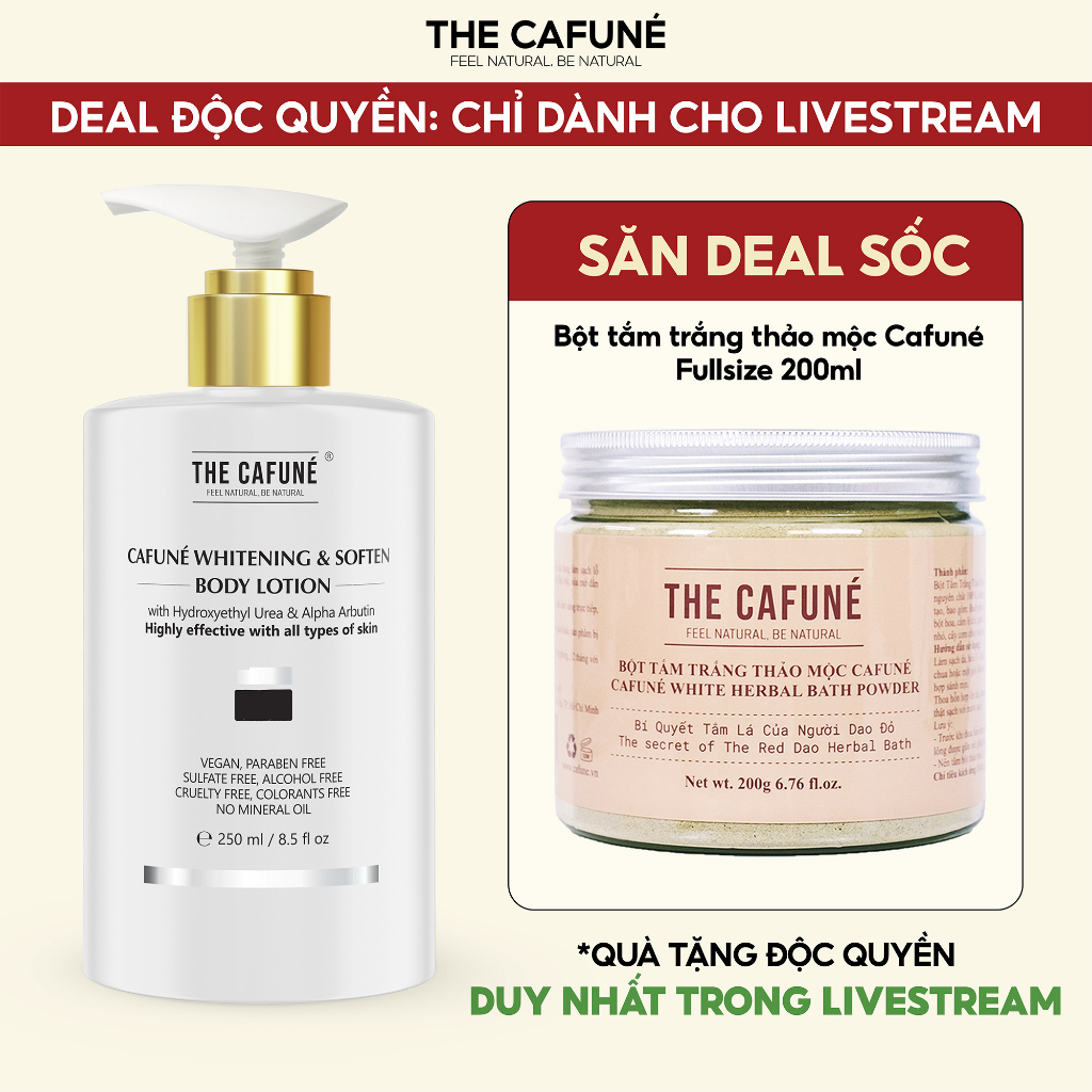 [Độc quyền Mua 1 Tặng 1 dành cho Livestream] [TẶNG BỘT TẮM TRẮNG ] Kem Body Dưỡng Trắng Da The Cafuné không nhờn rít dưỡ