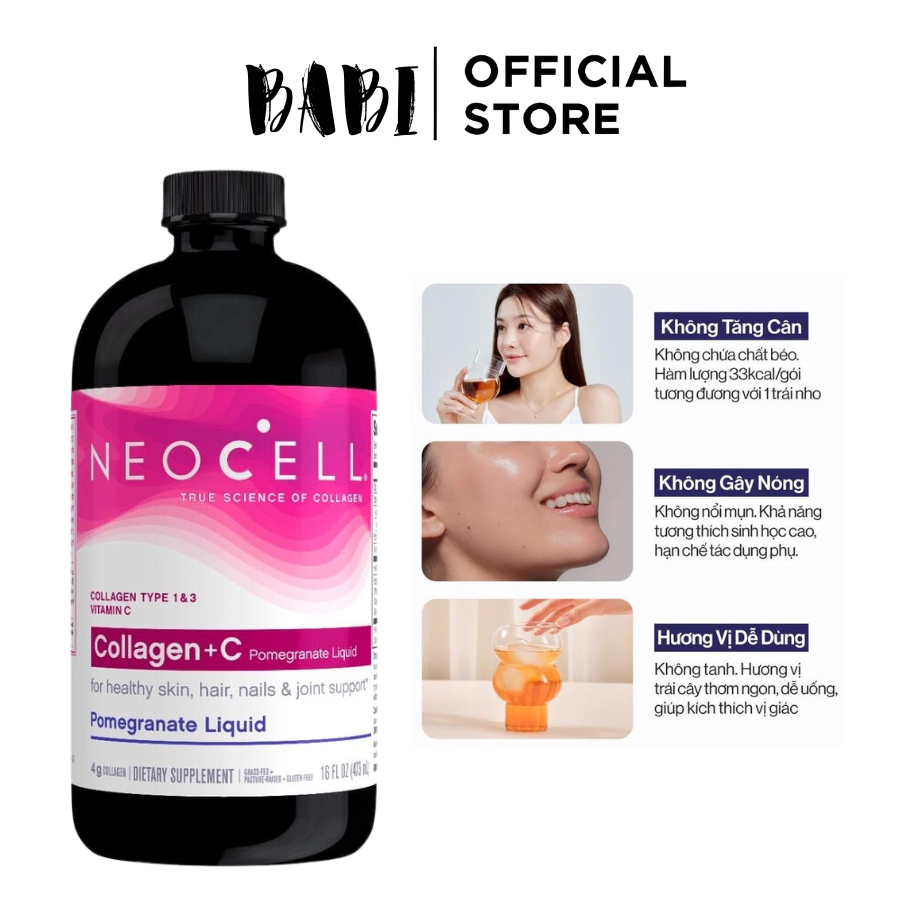 Nước Uống Collagen Lựu Neocell Collagen + C Pomegranate Liquid của Mỹ 473ml