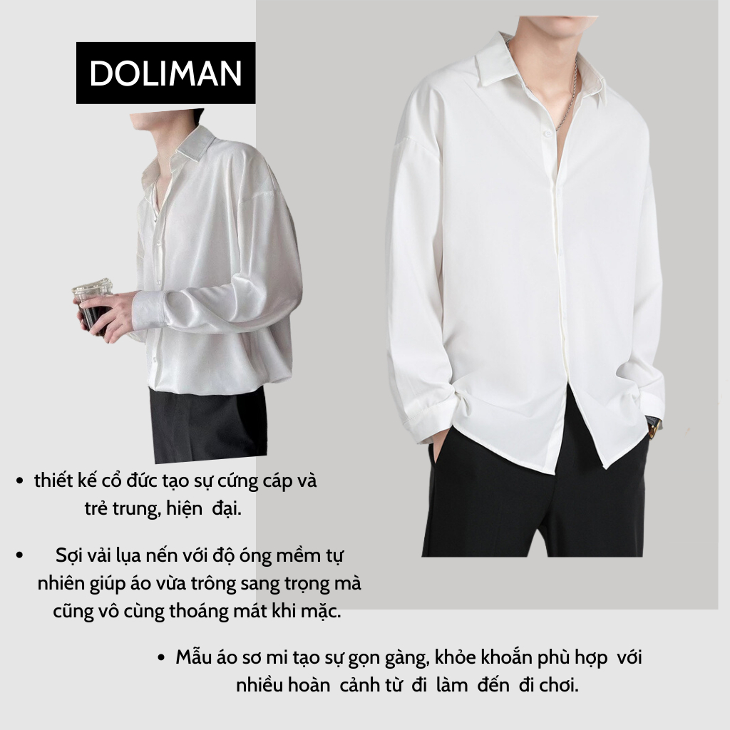 Áo sơ mi nam dài tay form rộng DOLIMAN chất vải lụa nến mềm mịn , chống nhăn chống xù cao cấp