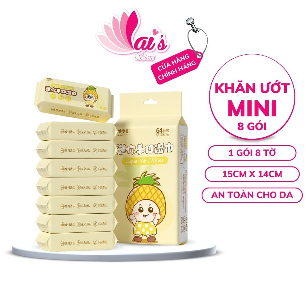 Túi 8 Gói Khăn Ướt Mini Dễ Thương Bỏ Túi Tiện Lợi Khăn Uớt Siêu Nhỏ Cho Bé