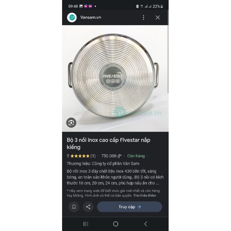 Bộ Nồi Inox Fivestar 4 Cái -3 Đáy Nắp Kính- Dùng Được Cho Bếp Từ- Hàng Chính Hãng -Bảo Hành 5 Năm