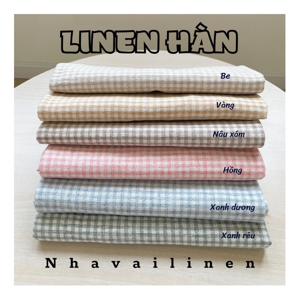 Vải linen hàn hoạ tiết caro mềm mịn, thoáng mát, thấm hút tốt - Nhà Vải Linen