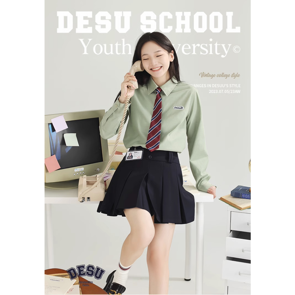 Áo sơ mi nữ DESSUU thêu hình "DESU STUDIO" 2023 bộ sơ mi ngắn và dài tay (DESSUU)