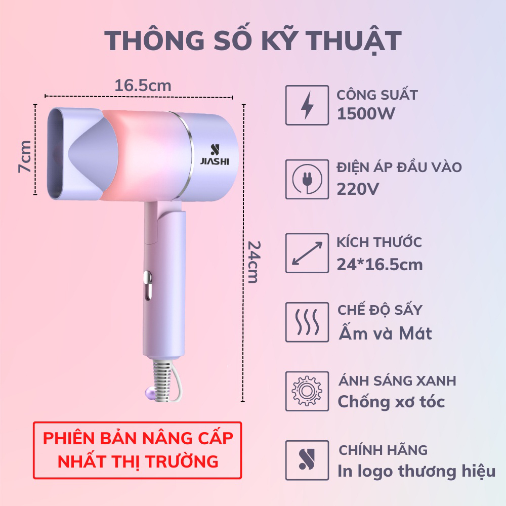 Máy sấy tóc mini hai chiều JIASHI tạo kiểu tóc chuyên nghiệp gấp gọn công suất lớn 1500w bảo hành 12 tháng - MST02