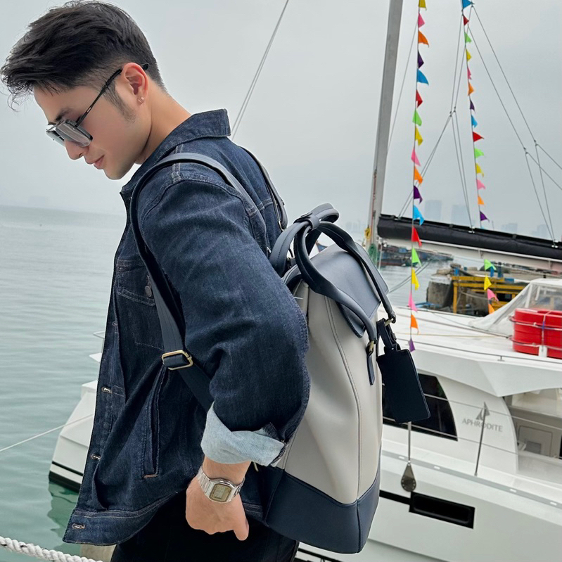 Túi da KHÔISTORE | Max_Túi tote balo đeo chéo đa năng_Túi thiết kế_Hàng thủ công_Túi du lịch_Công sở_Màu xám phối navy