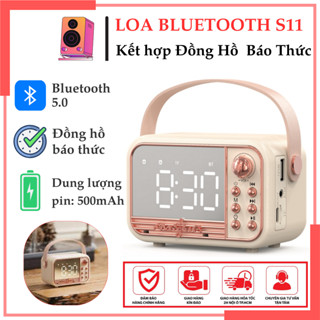 Loa Bluetooth Mini S11 kiêm đồng hồ báo thức - Màn hình LED, nghe nhạc, báo thức, có pin sạc
