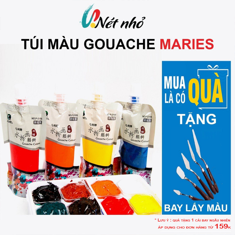 Màu Gouache Maries Dạng Túi 100ml, Màu Bột Pha Sẵn Vẽ Tranh Vải Toan, Tranh Tường, Tô Tượng