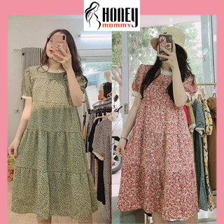 Đầm Bầu Váy Bầu Hoa Nhí Cổ Ren Mùa Hè Ngắn Tay Thiết Kế Xinh Xắn Vintage HD2821 Honey Mommy