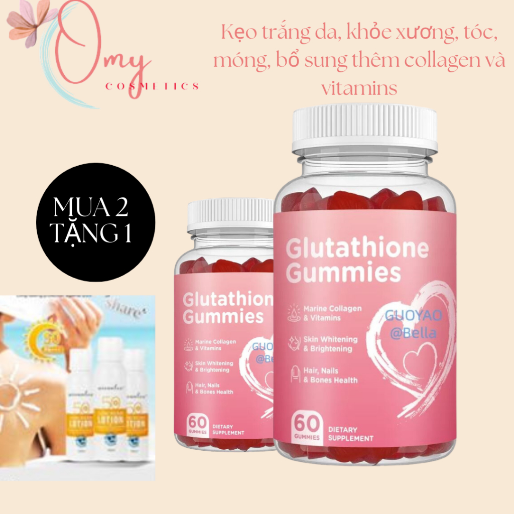 Kẹo trắng da Glutathione 1000mg bổ sung thêm Collagen vitamin C,E,B12,axit folic