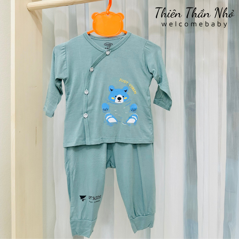 Bộ Sơ Sinh Dài Tay Cài Chéo Chất Cotton Thun Lạnh Siêu Mềm, Mát Cho Bé Trai, Bé Gái Từ Sơ Sinh