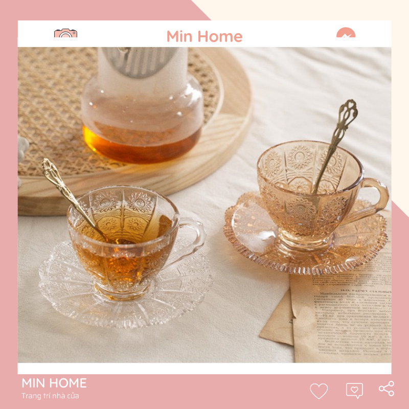Bộ Ly Và Đĩa Thuỷ Tinh Dùng Uống Trà Cafe Sang Trọng Dành Cho Tiệc Nhà Hàng Cao Cấp Minhome