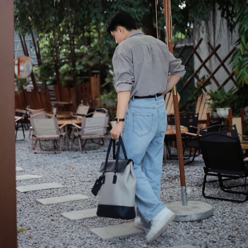 Túi da KHÔISTORE | Max_Túi tote balo đeo chéo đa năng_Túi thiết kế_Hàng thủ công_Túi du lịch_Công sở_Màu xám phối navy