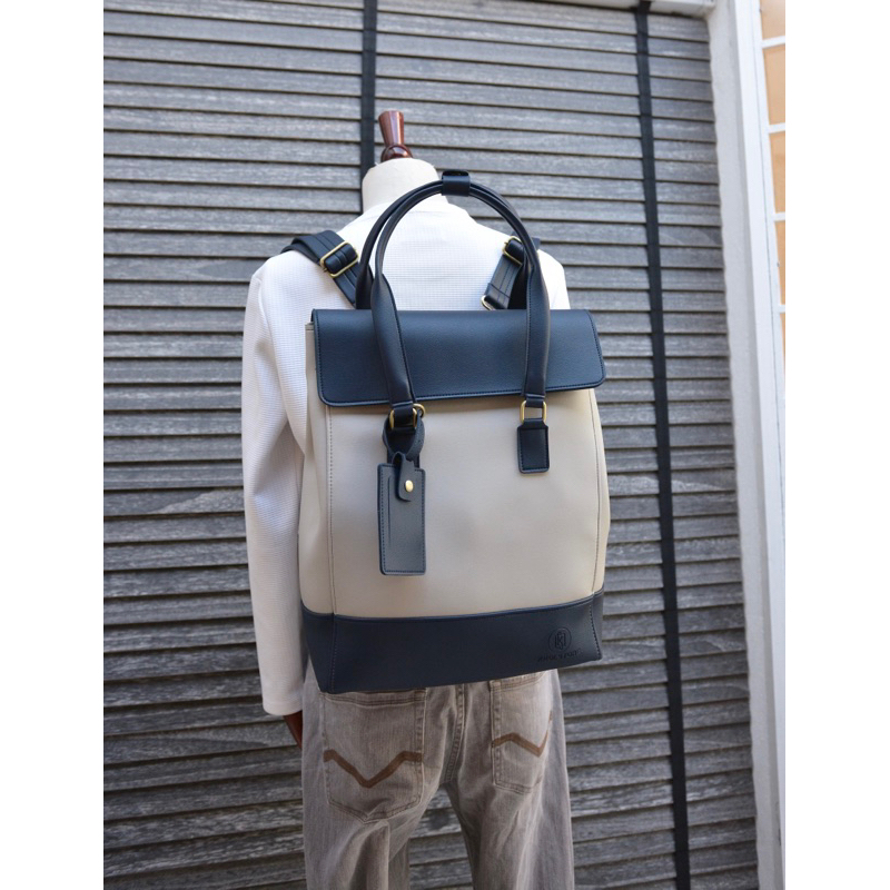 Túi da KHÔISTORE | Max_Túi tote balo đeo chéo đa năng_Túi thiết kế_Hàng thủ công_Túi du lịch_Công sở_Màu xám phối navy