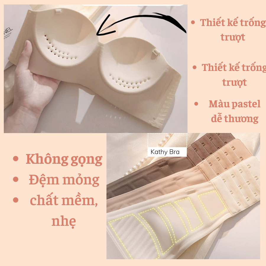 B62 Áo Ngực Su Thông Hơi KATHY BRA Cúp Ngang Không Gọng Đệm Mỏng Chất Su Đúc Không Đường May Siêu Thoáng