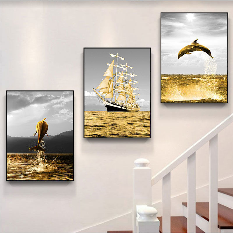 Tranh treo cầu thang bộ ba bức treo tường decor nhiều mẫu chất liệu tráng gương cao cấp tặng kèm đinh treo đã có khung